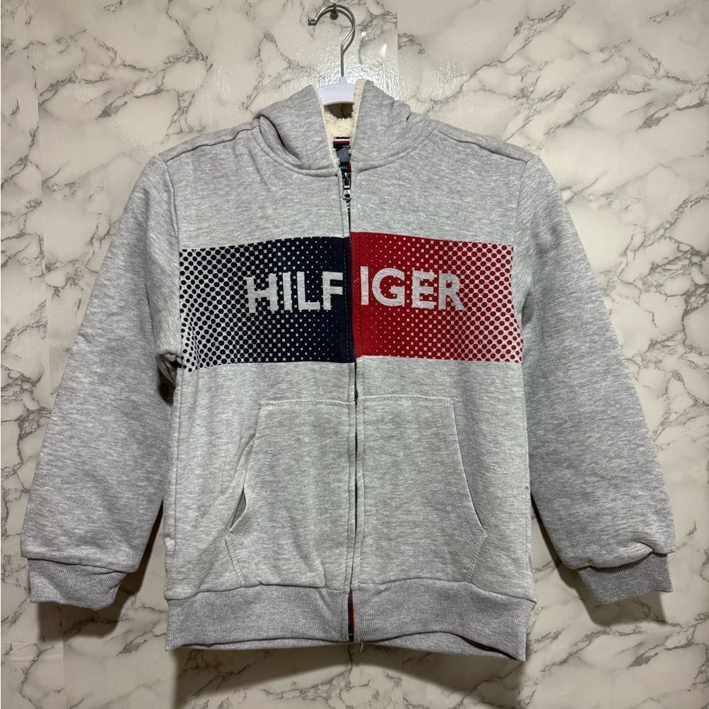 NEW Tommy Hilfiger Kids Gray Hoodie with Red and Blue Accents
